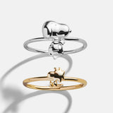 Peanuts Snoopy & Woodstock 14K Gold Ring Set - Gold/Silver