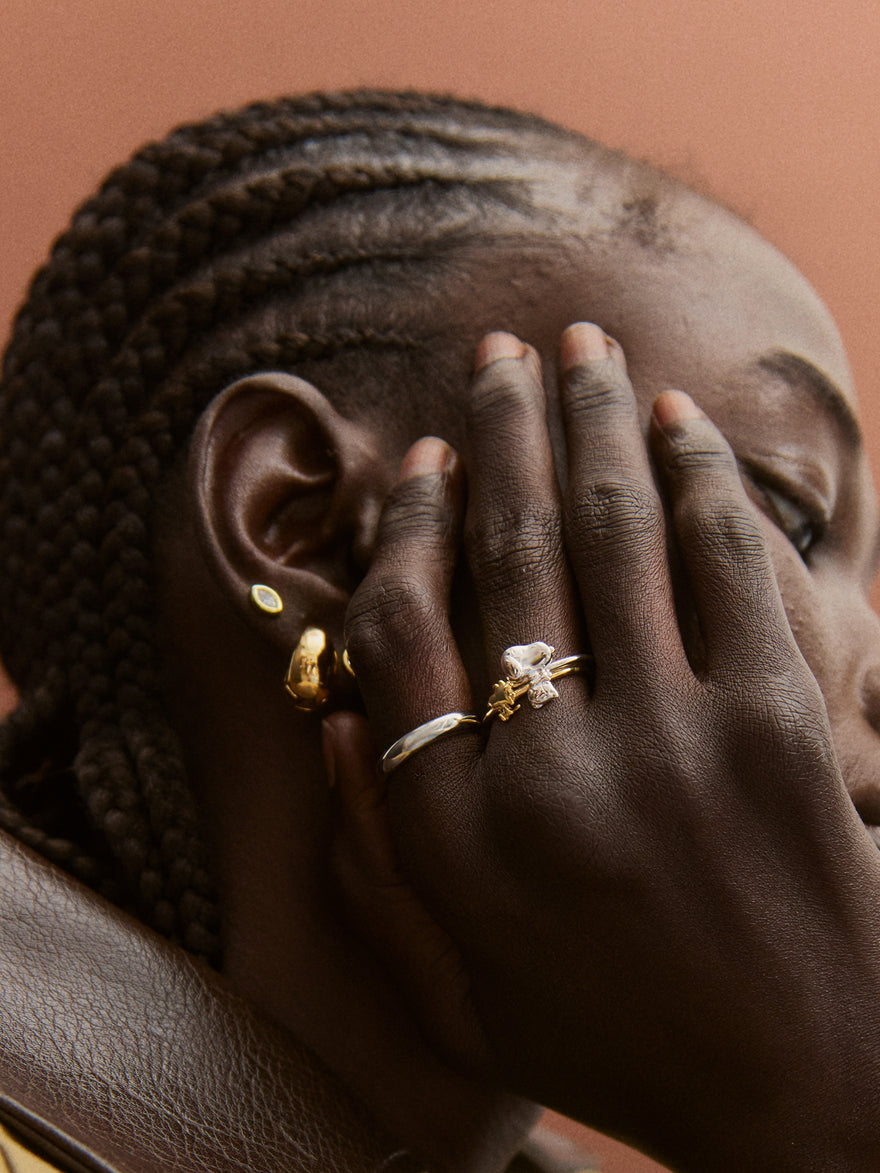 Peanuts Snoopy & Woodstock 14K Gold Ring Set - Gold/Silver