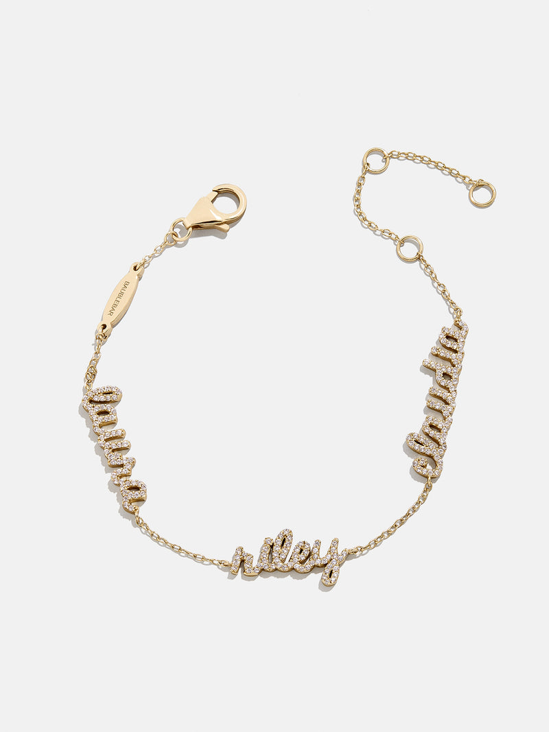 14K Gold/Pavé Custom Script Multi Name Bracelet - 3 Names ...