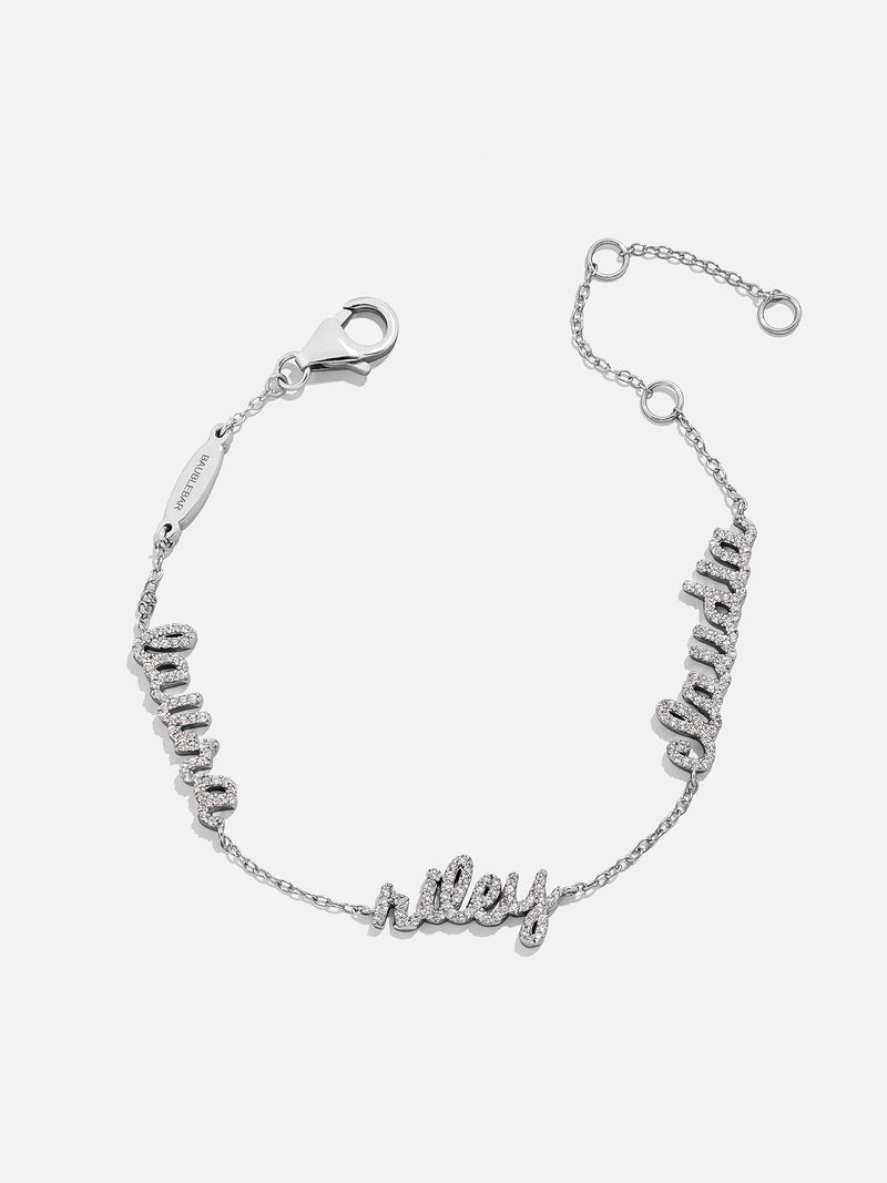 Sterling Silver/Pavé Custom Script Multi Name Bracelet - 3 Names