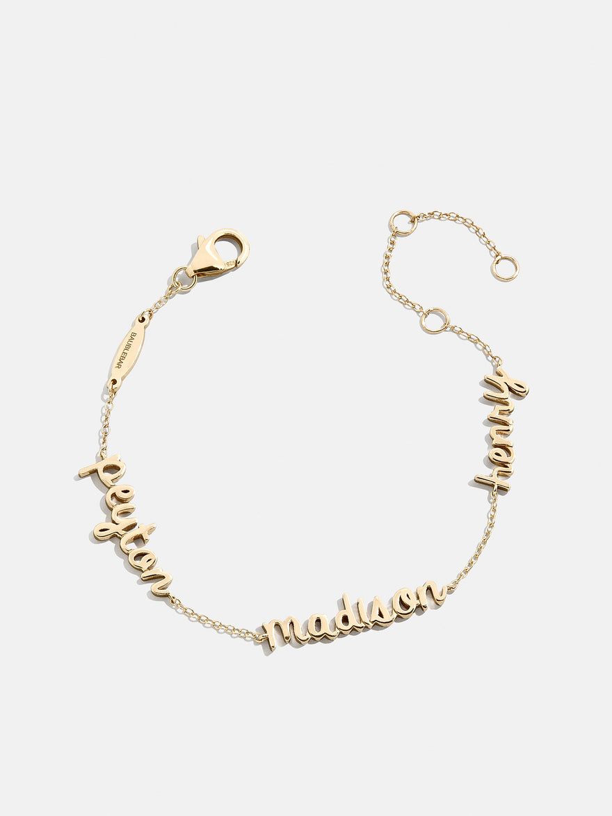 14K Gold Custom Script Multi Name Bracelet - 3 Names