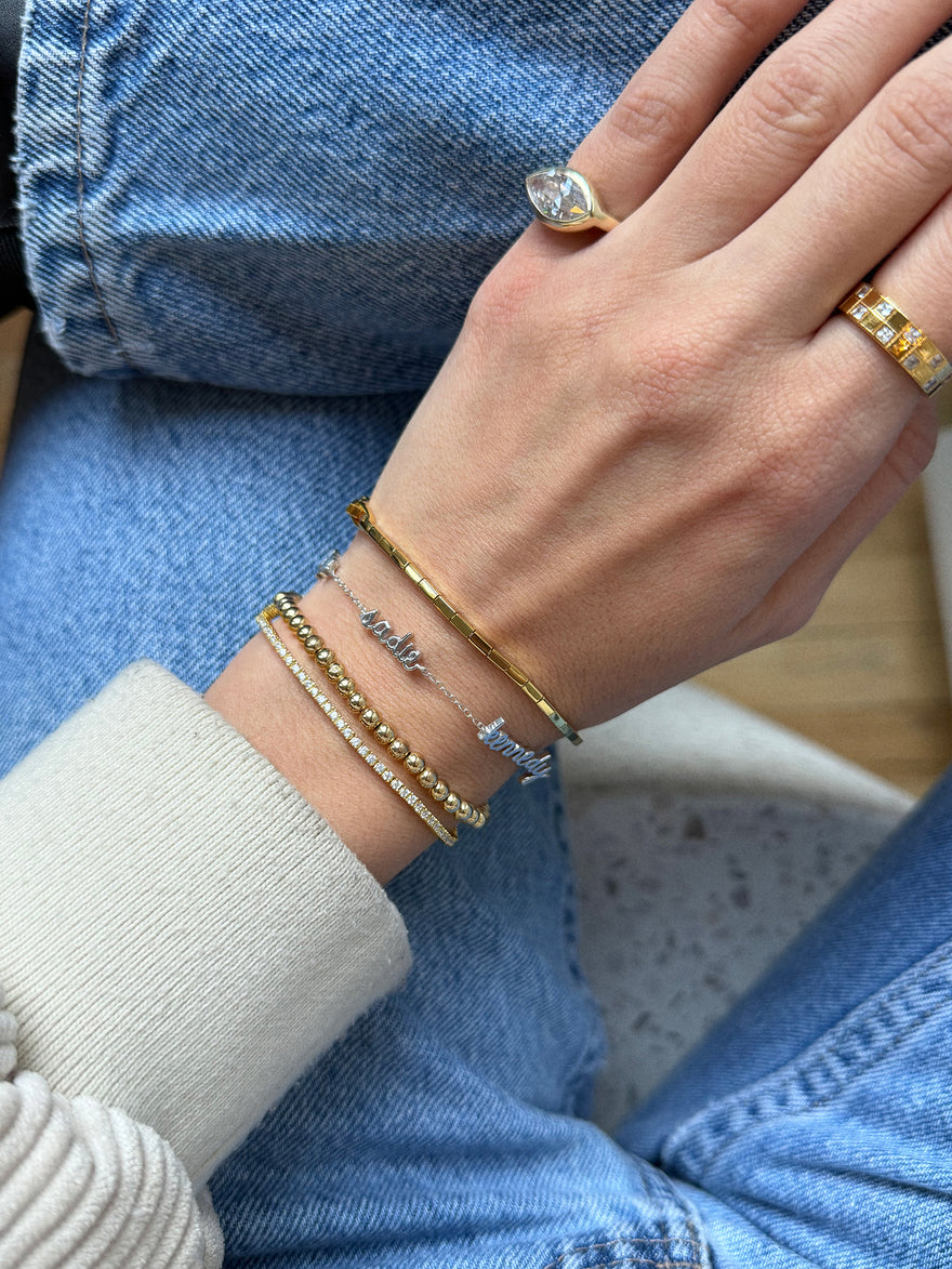 14K Gold Custom Script Multi Name Bracelet - 2 Names