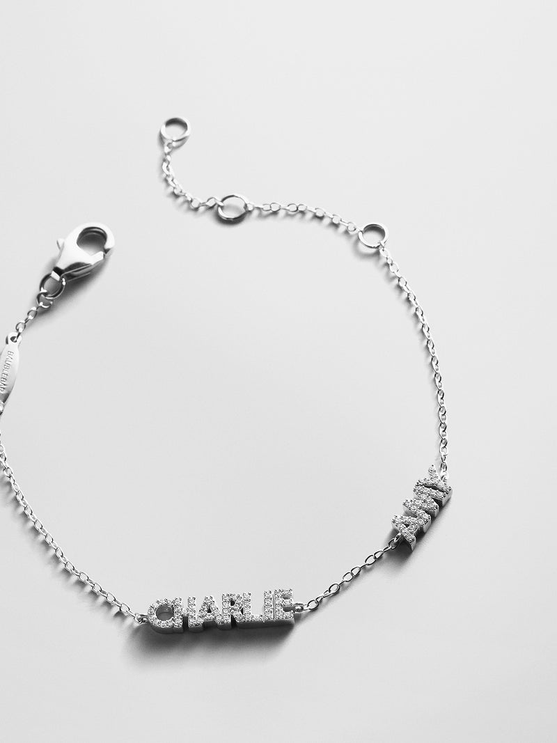 Sterling Silver/Pavé Custom Block Multi Name Bracelet - 2 Names