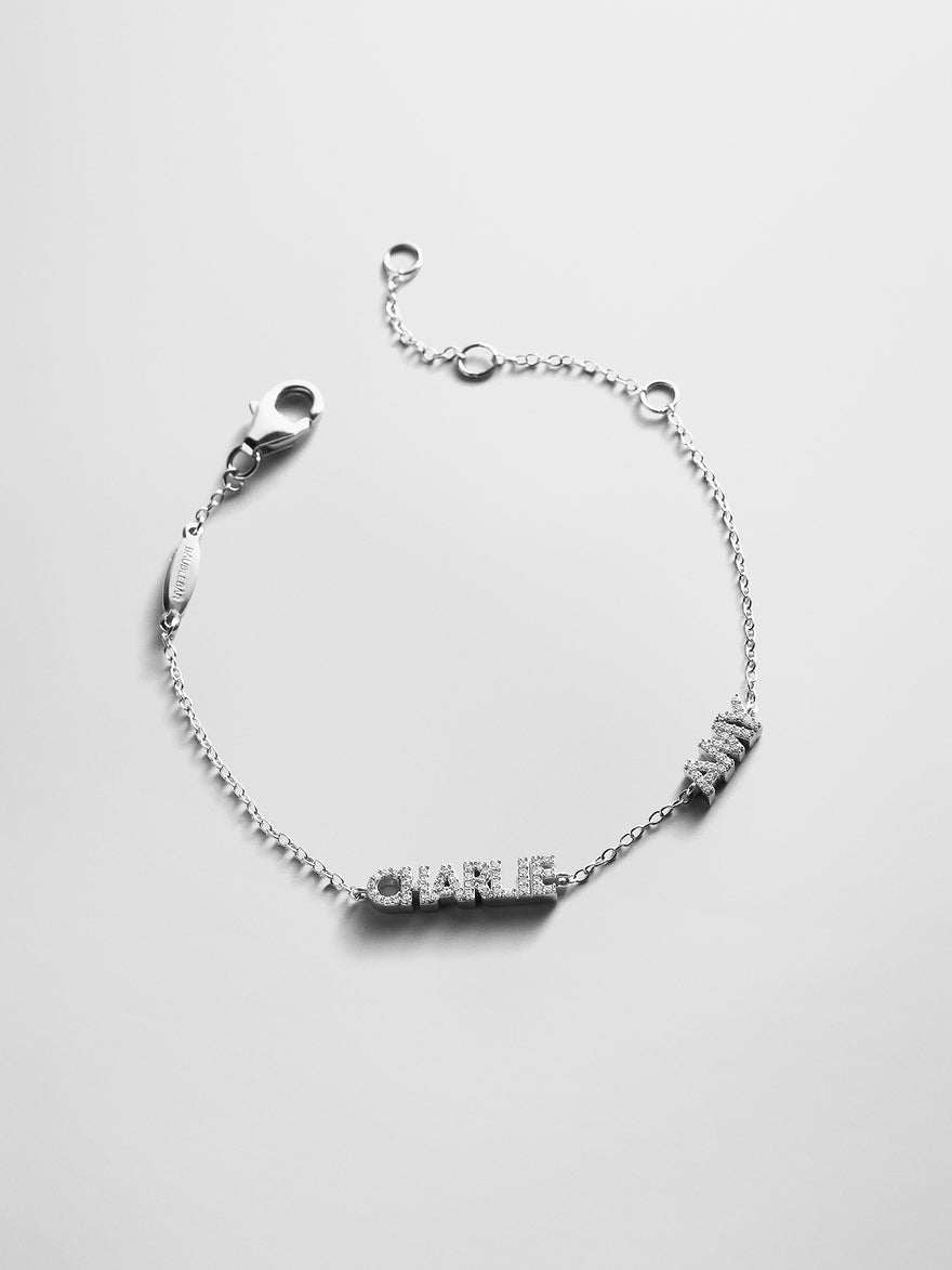Sterling Silver/Pavé Custom Block Multi Name Bracelet - 2 Names