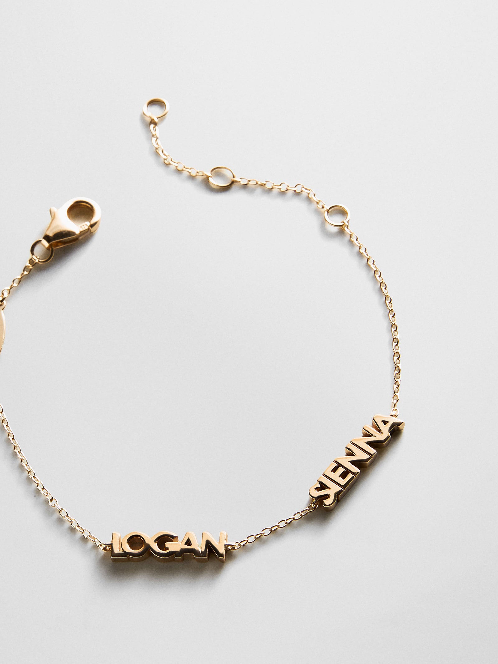 14K Gold Custom Block Multi Name Bracelet - 2 Names