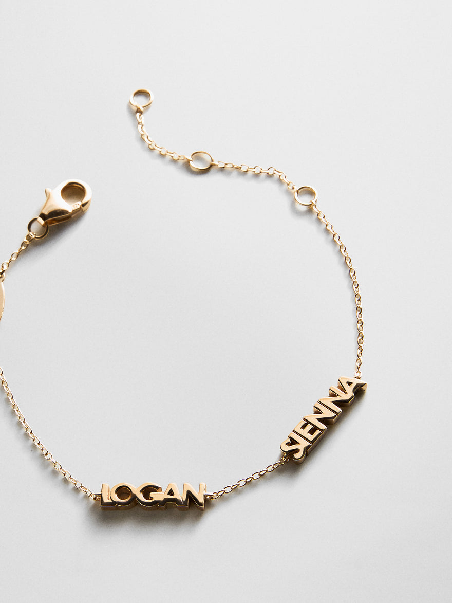 14K Gold Custom Block Multi Name Bracelet - 2 Names