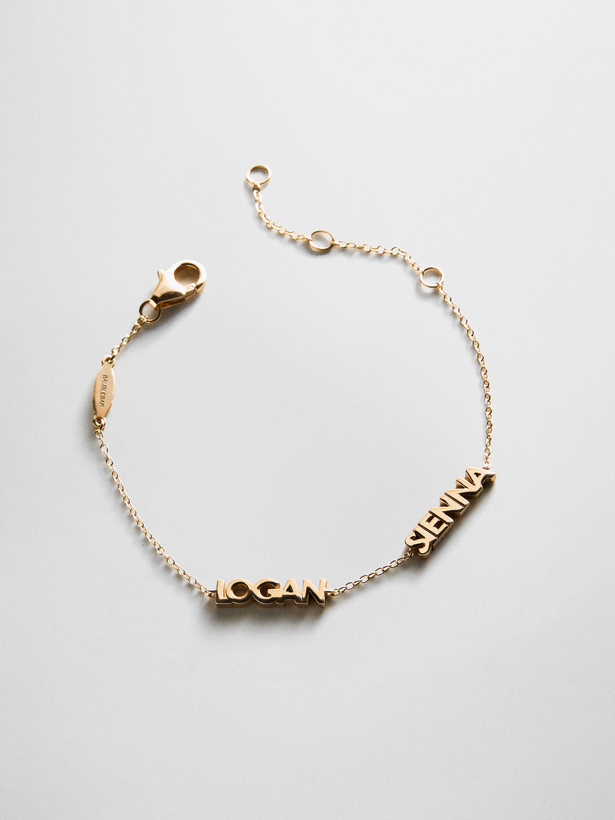 14K Gold Custom Block Multi Name Bracelet - 2 Names