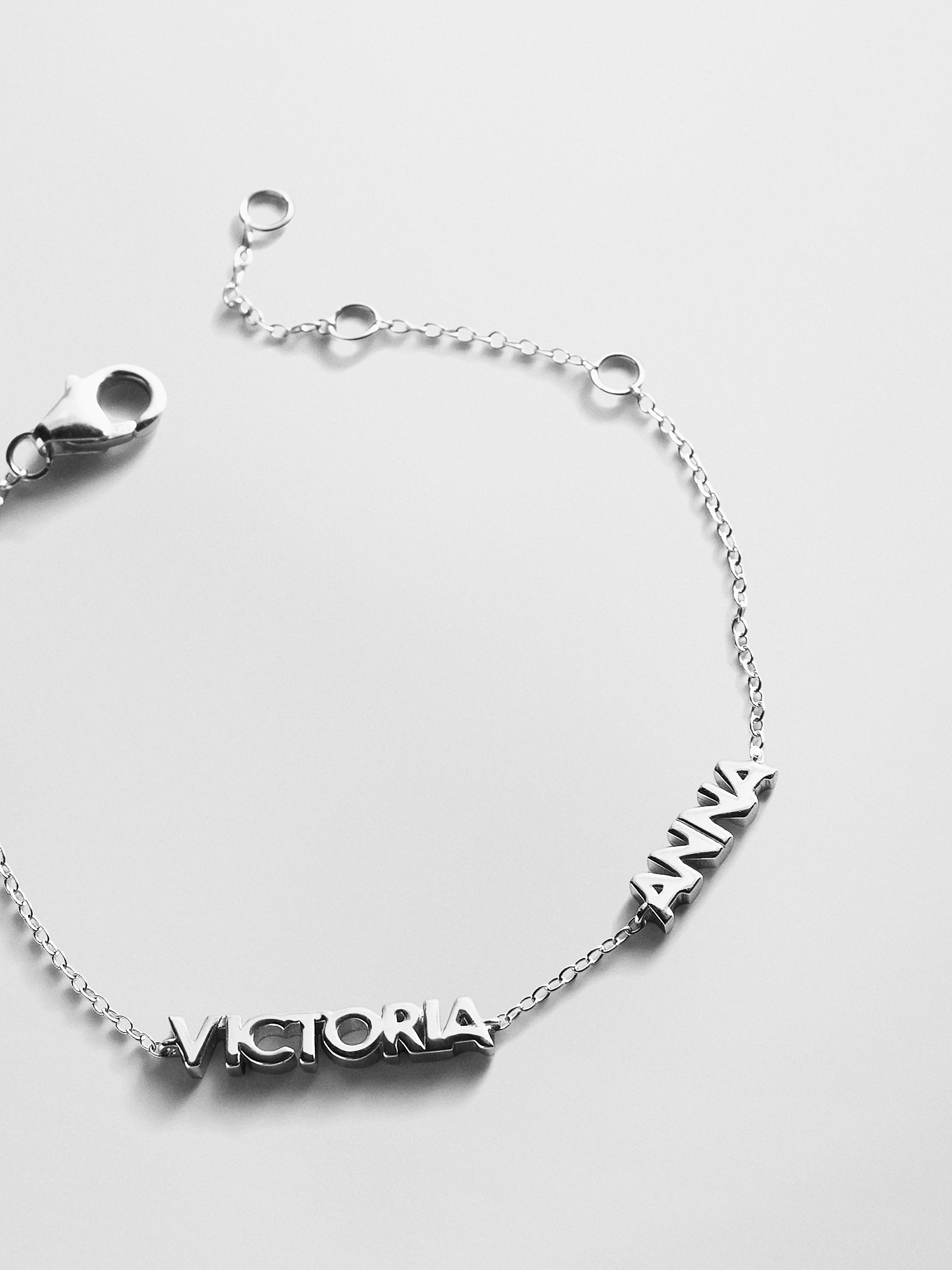 Sterling Silver Custom Block Multi Name Bracelet - 2 Names