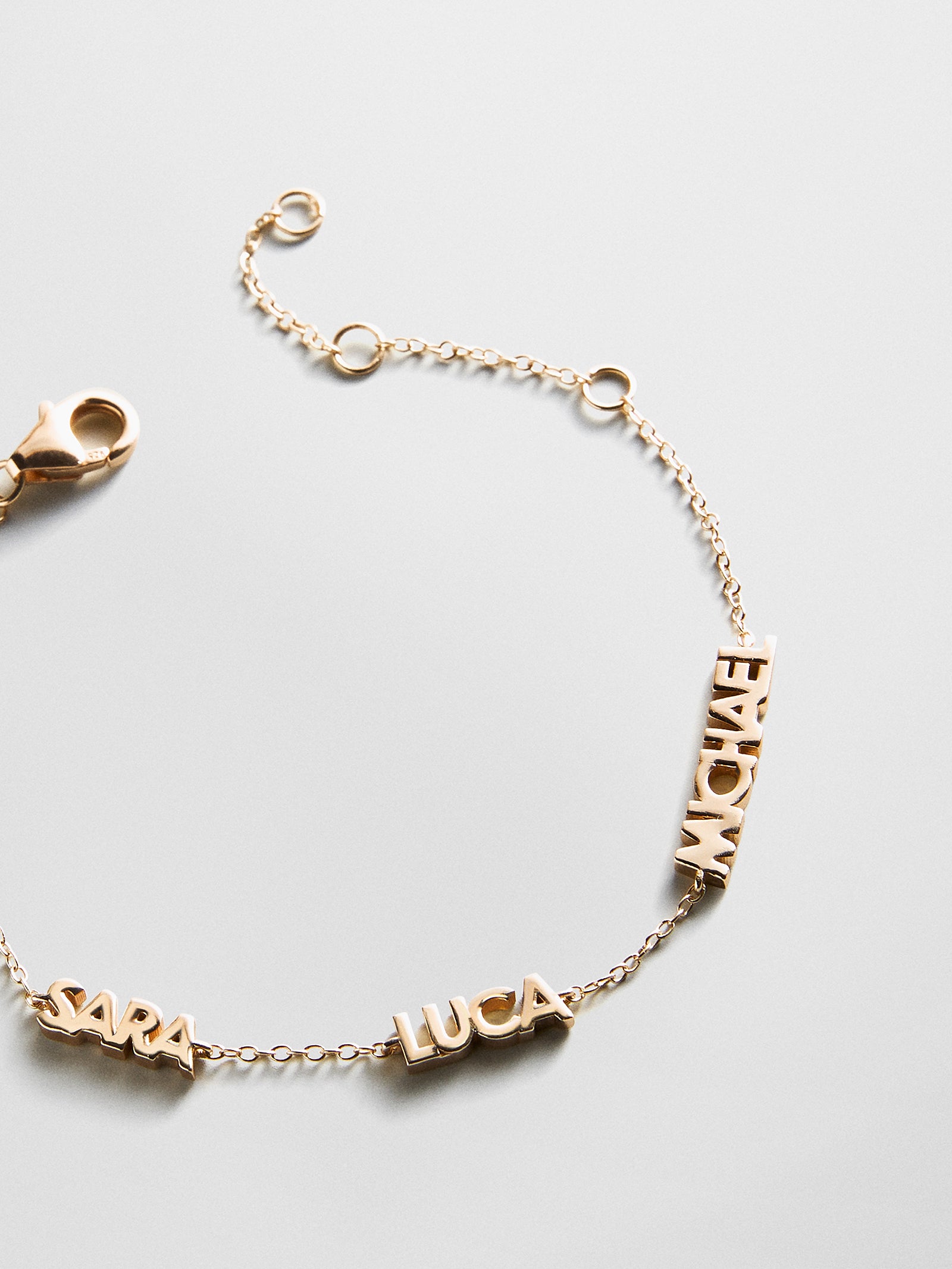14K Gold Custom Block Multi Name Bracelet - 3 Names