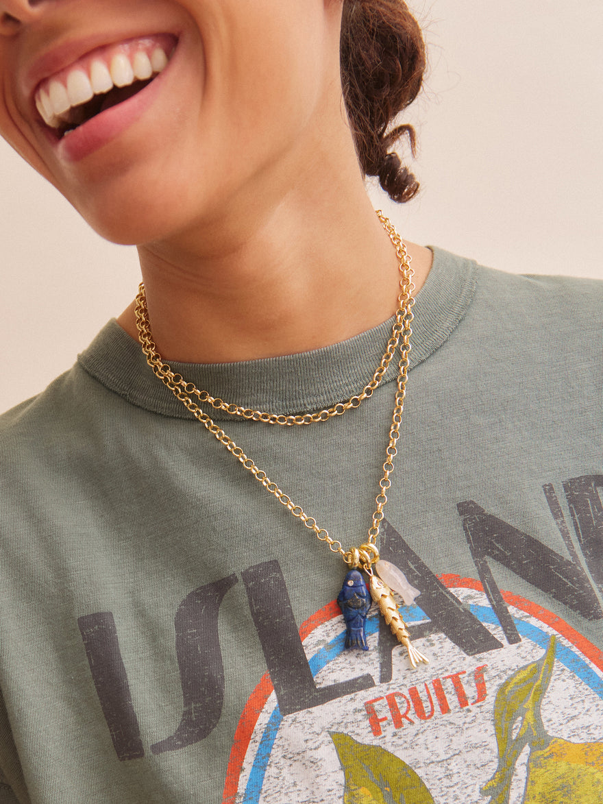 Lucky Catch Fish Charm Necklace - Gold