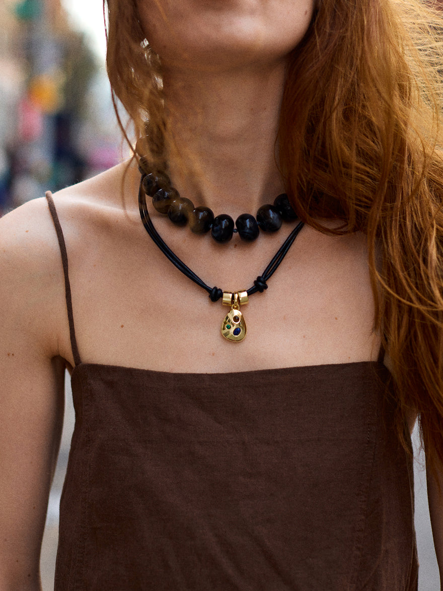 Tessa Pendant Cord Necklace - Gold/Multi