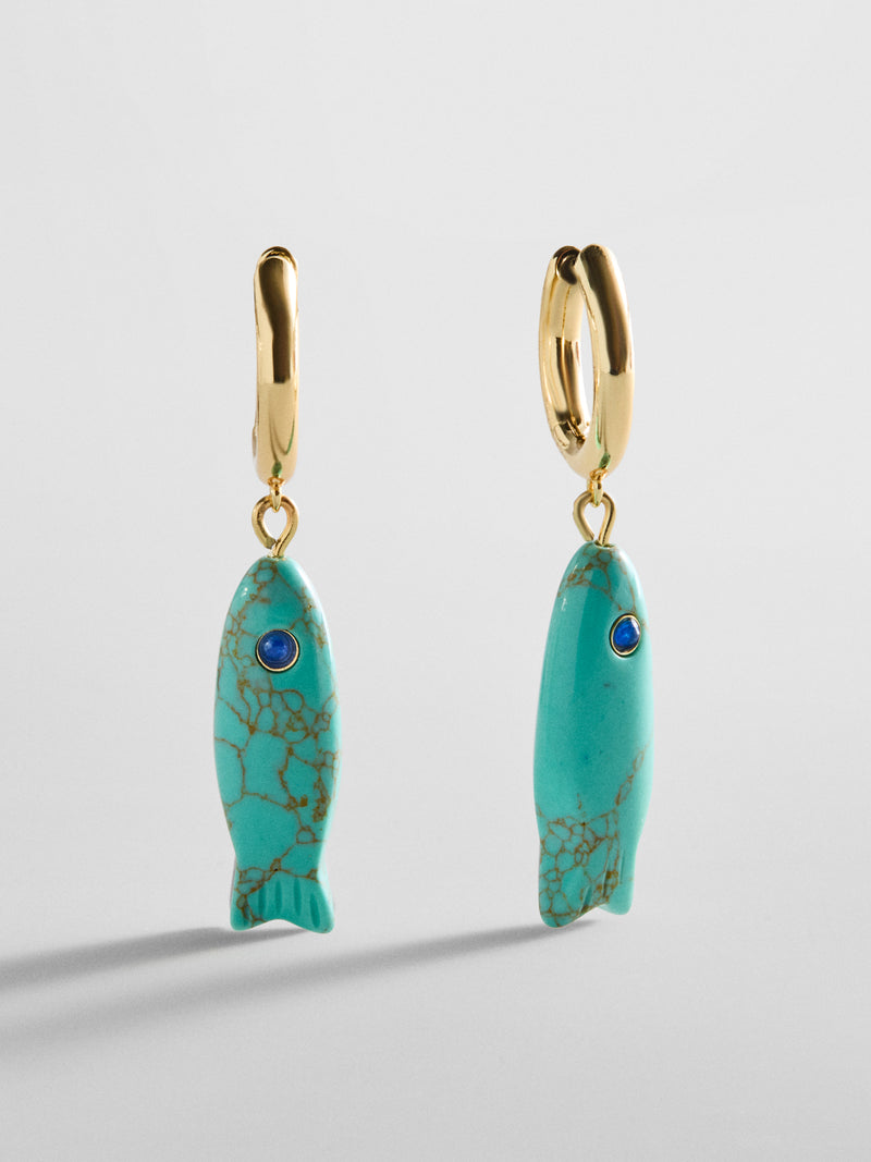 Reel Good Semi-Precious Fish Earrings - Turquoise