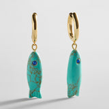 Reel Good Semi-Precious Fish Earrings - Turquoise