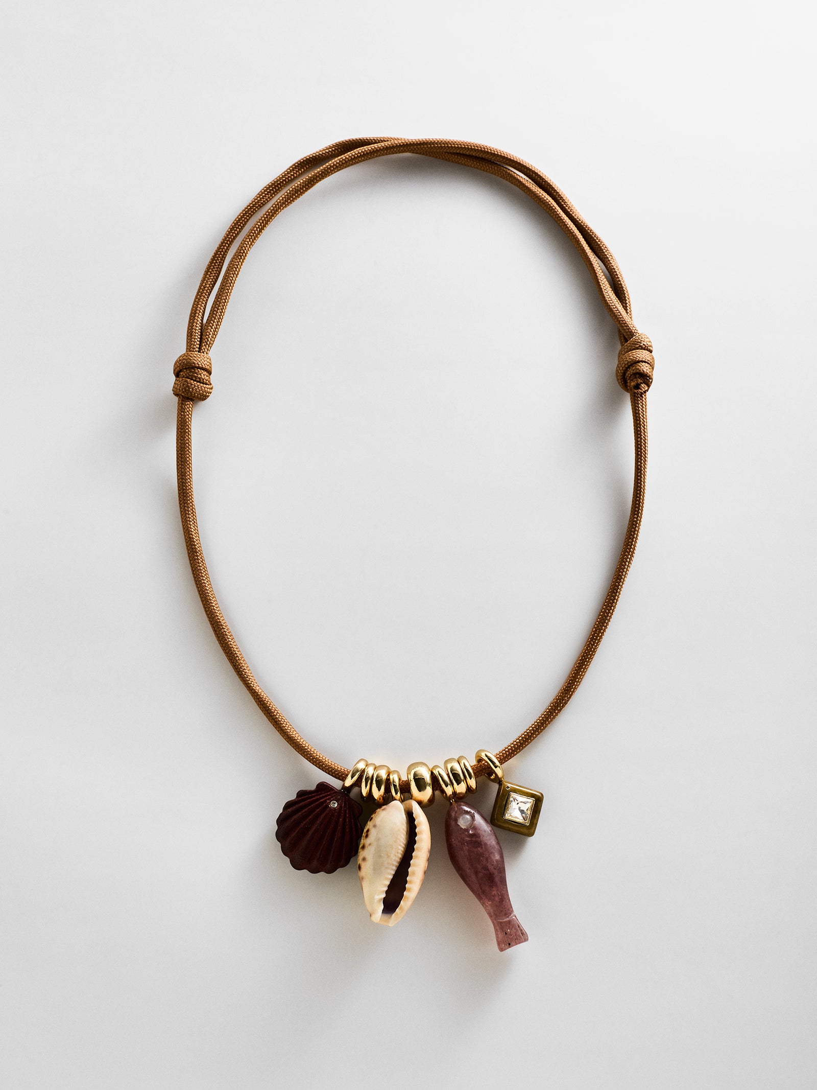 Shay Cord Charm Necklace - Brown
