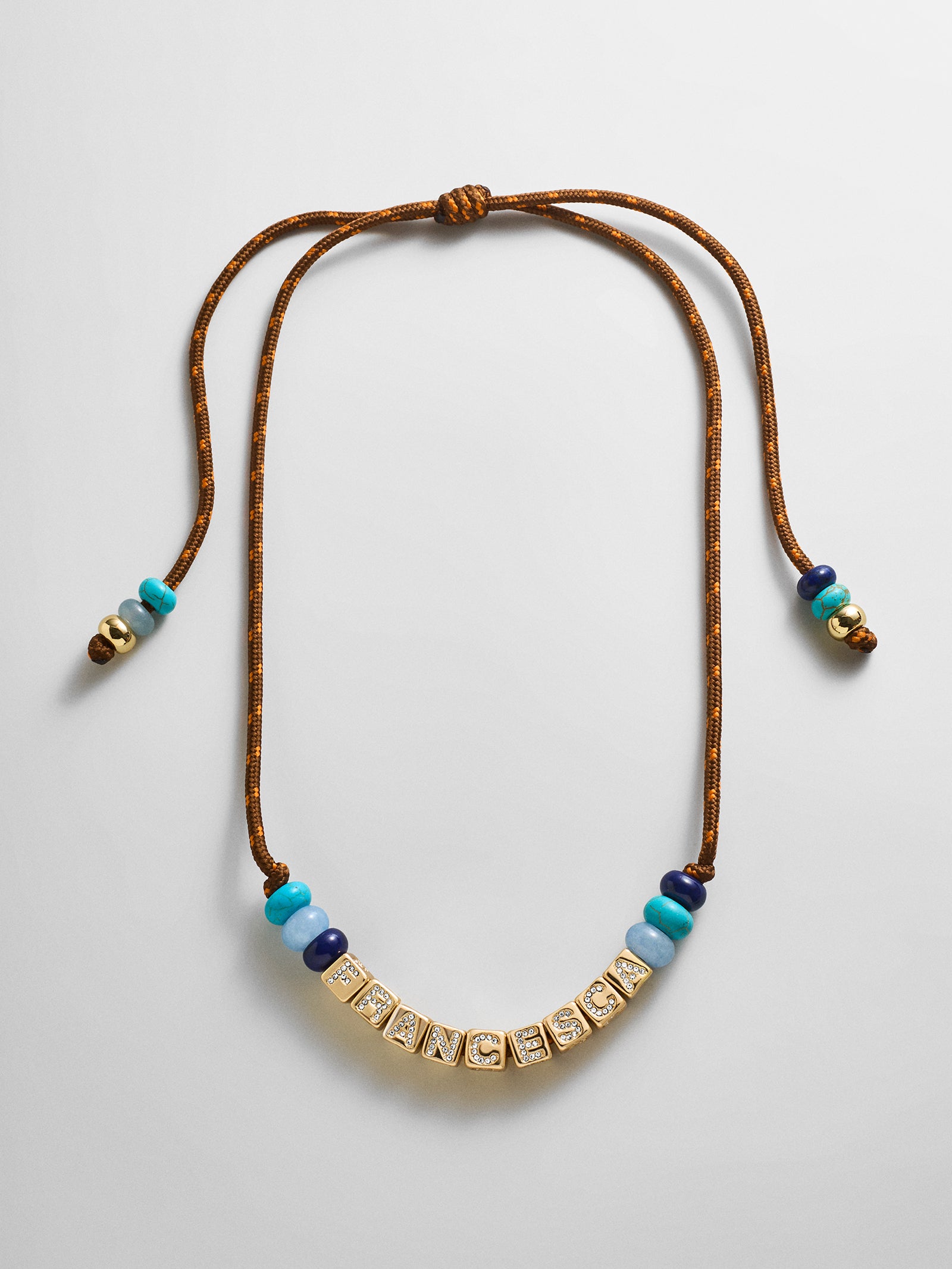 Custom Block Letter Semi-Precious Paracord Necklace - Brown