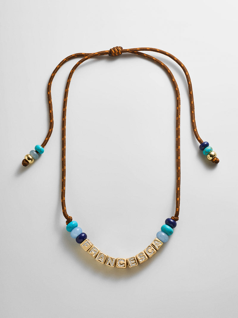 Custom Block Letter Semi-Precious Paracord Necklace - Brown
