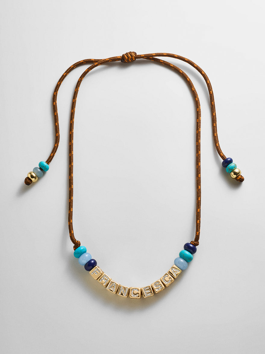Custom Block Letter Semi-Precious Paracord Necklace - Brown