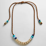 Custom Block Letter Semi-Precious Paracord Necklace - Brown