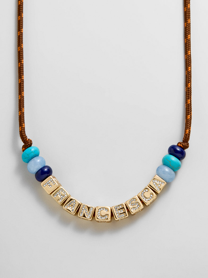 Custom Block Letter Semi-Precious Paracord Necklace - Brown