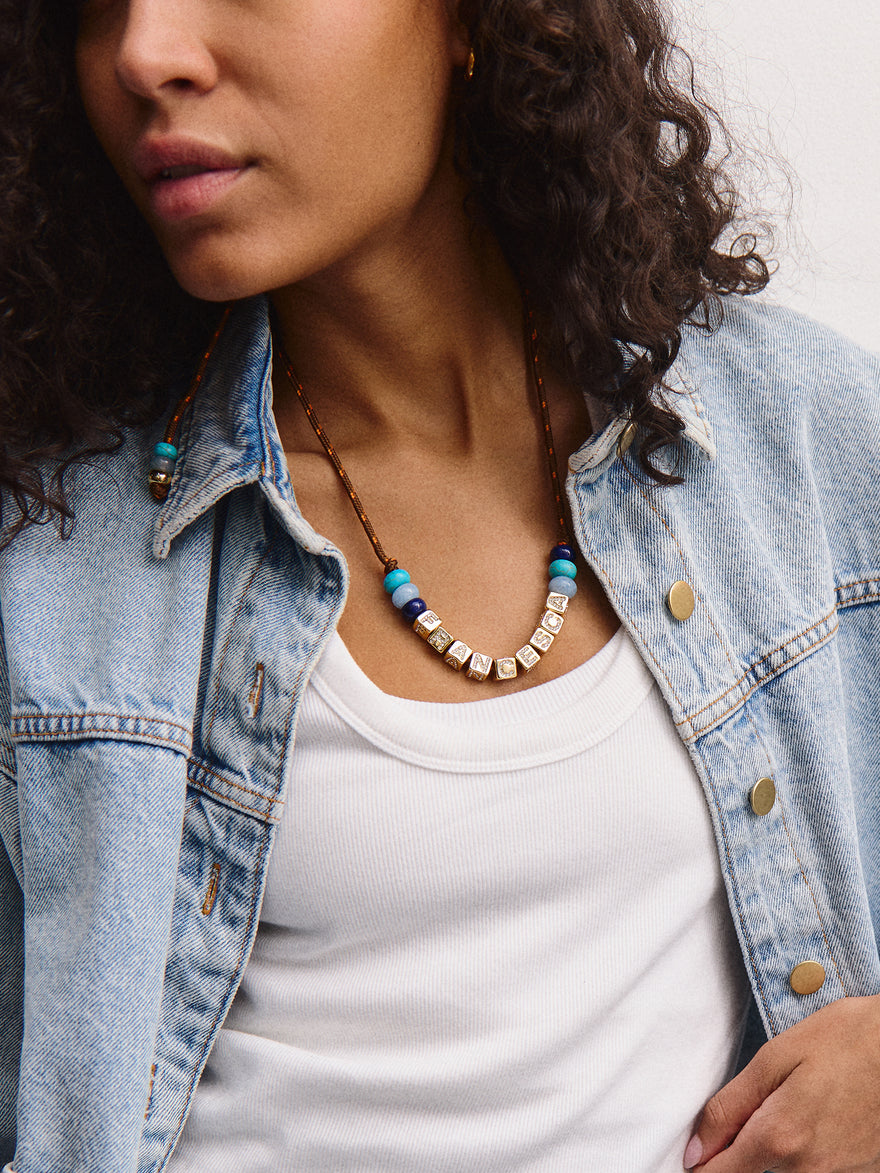 Custom Block Letter Semi-Precious Paracord Necklace - Brown