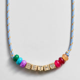 Custom Block Letter Semi-Precious Paracord Necklace - Light Blue