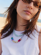 Custom Block Letter Semi-Precious Paracord Necklace - Light Blue