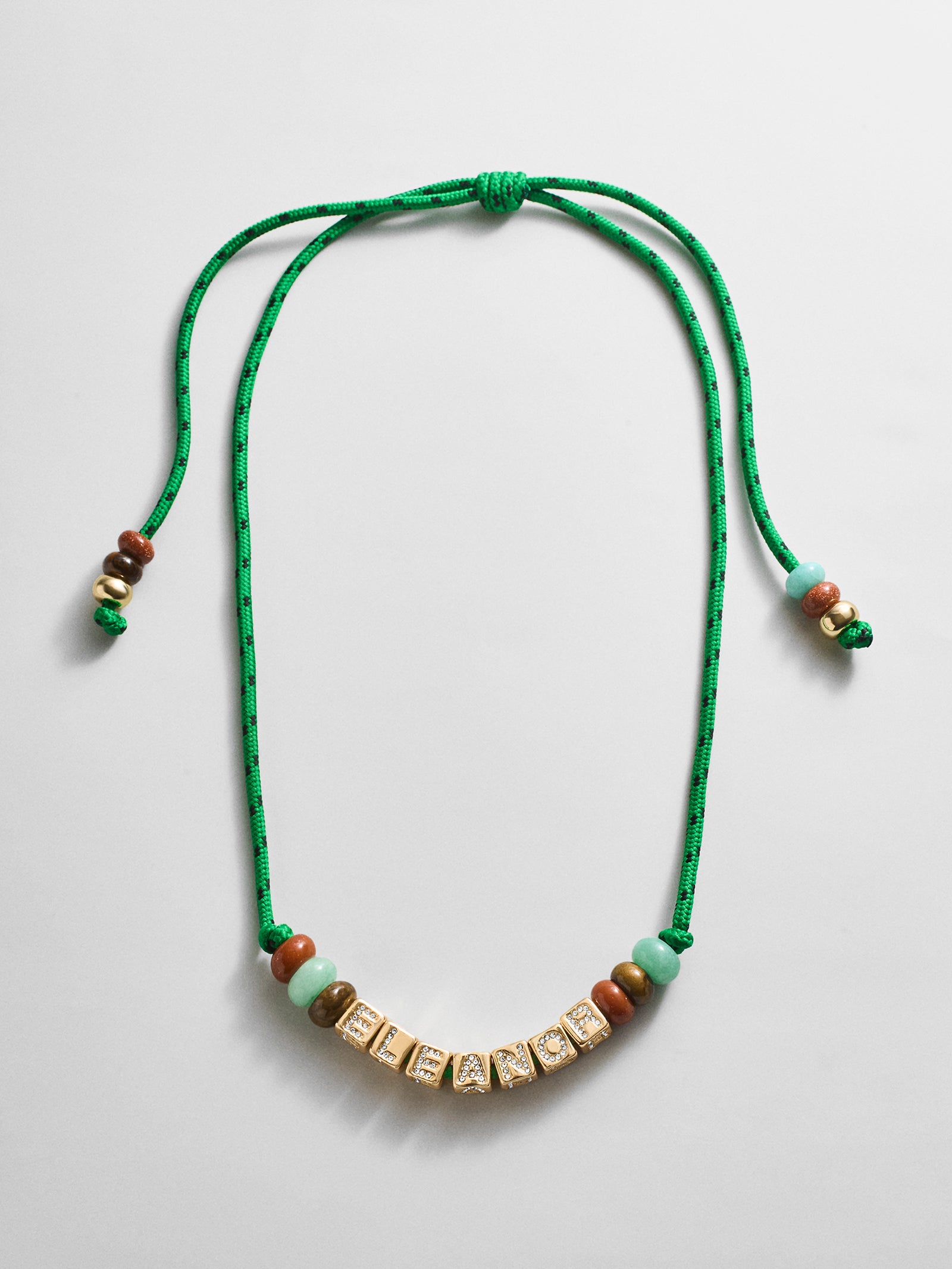 Custom Block Letter Semi-Precious Paracord Necklace - Green