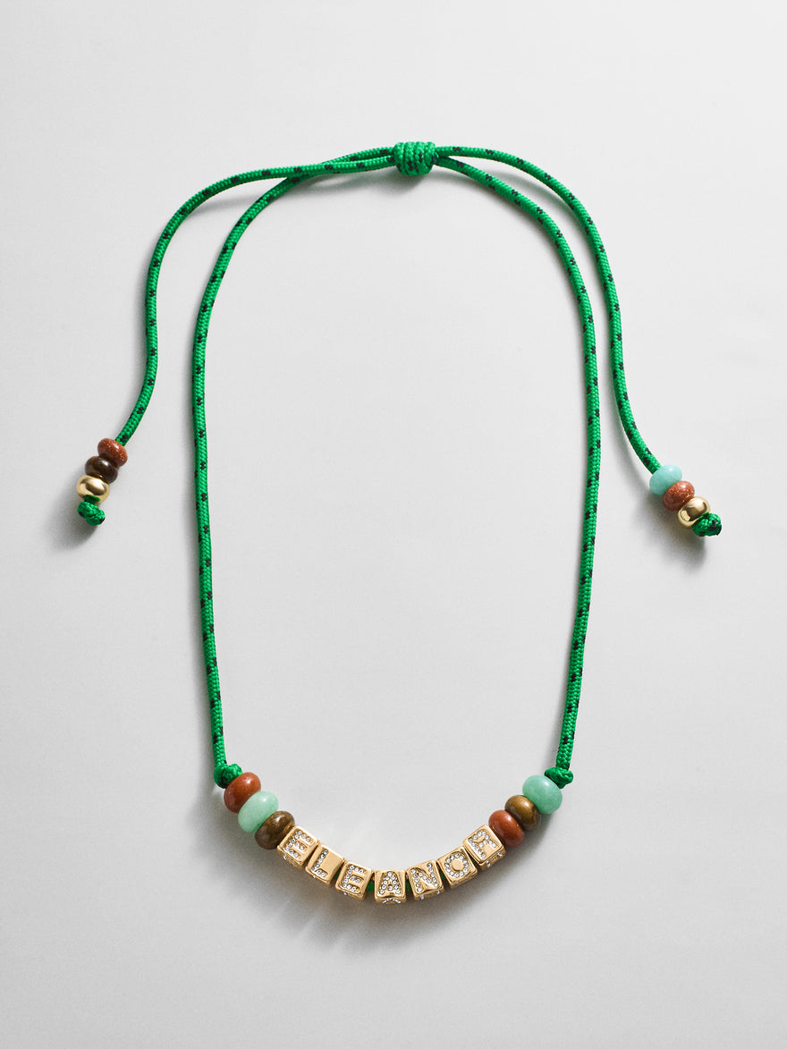 Custom Block Letter Semi-Precious Paracord Necklace - Green