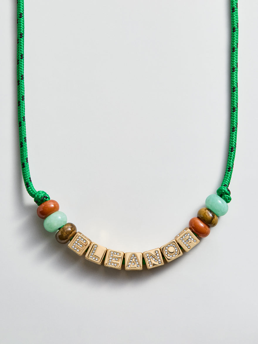 Custom Block Letter Semi-Precious Paracord Necklace - Green