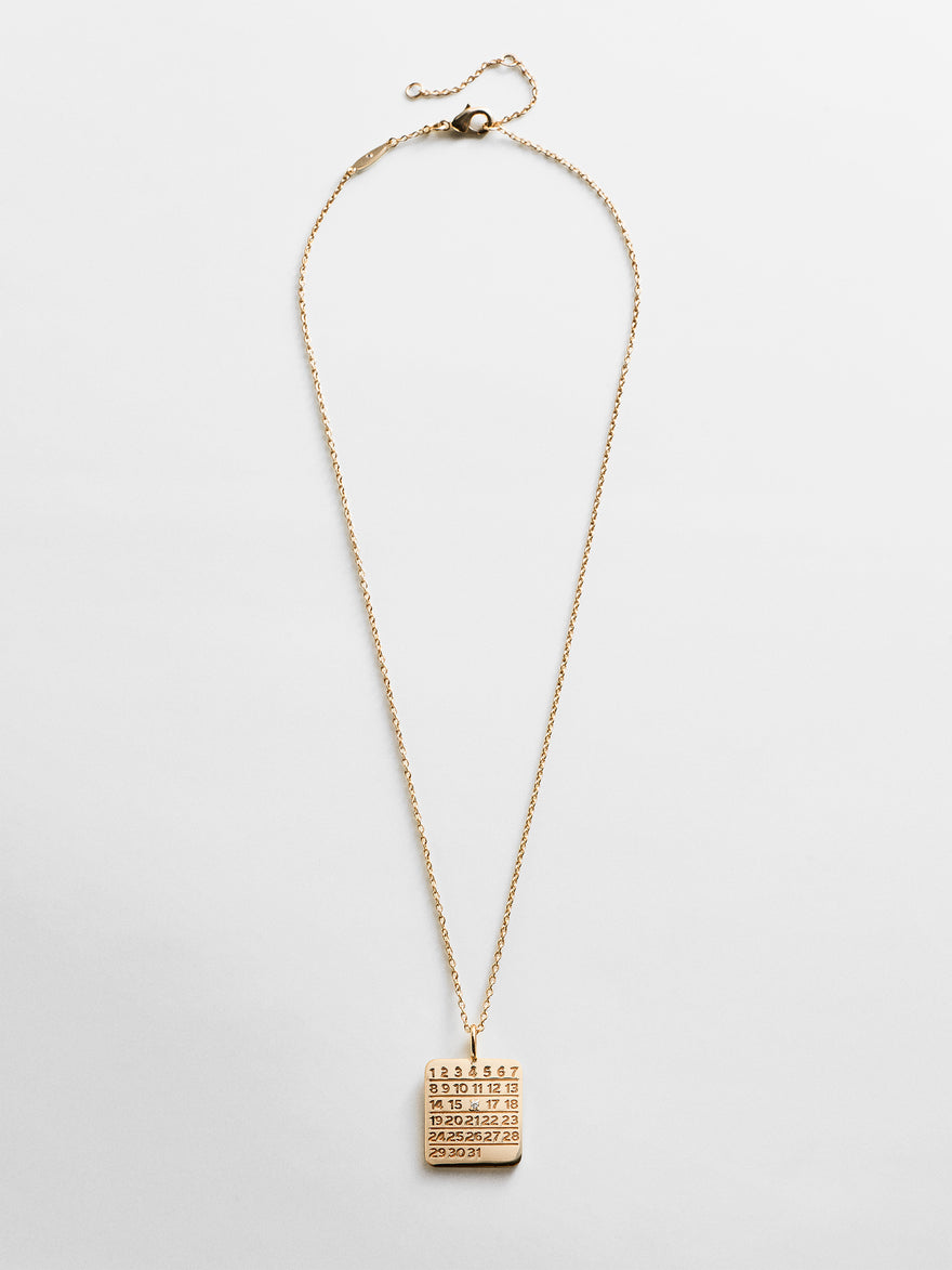 Save the Date Custom Calendar Pendant Necklace - Gold/Pavé