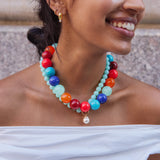 Jane Beaded Necklace - Red/Blue Multi