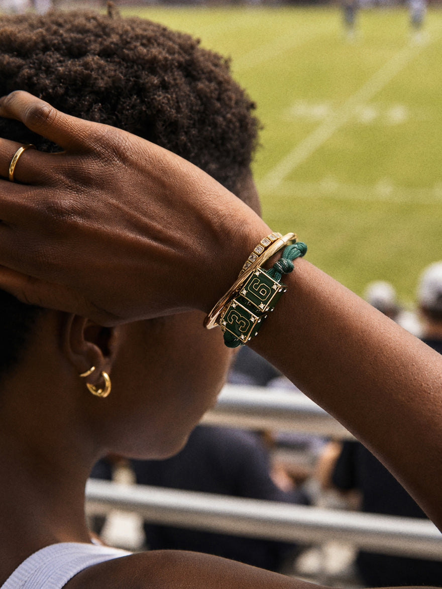 Block Party Varsity Number Custom Bracelet  - Dark Green Single Digit