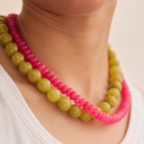 Joyce Semi-Precious Beaded Necklace - Fuchsia Agate Bead