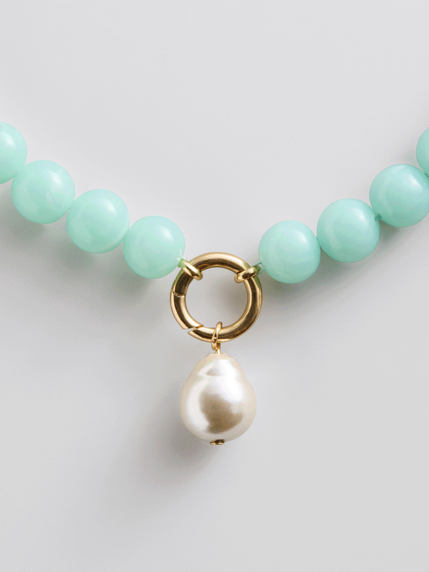 Janette Beaded Ring Necklace - Aqua