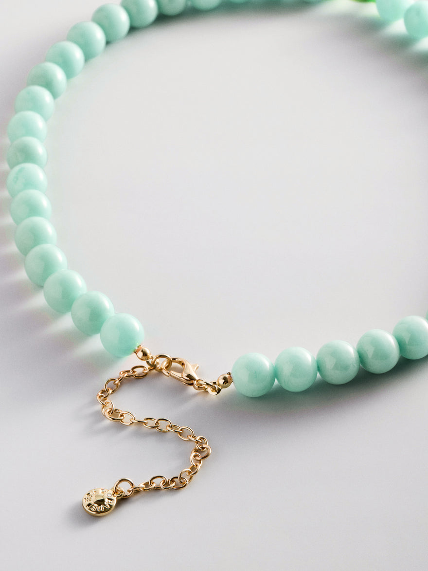 Janette Beaded Ring Necklace - Aqua