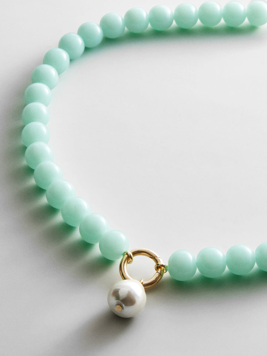 Janette Beaded Ring Necklace - Aqua