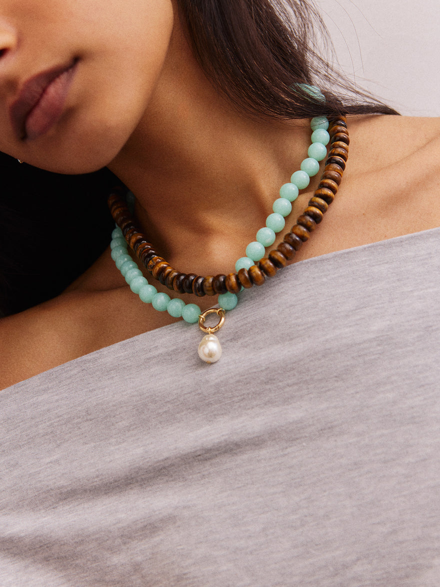 Janette Beaded Ring Necklace - Aqua