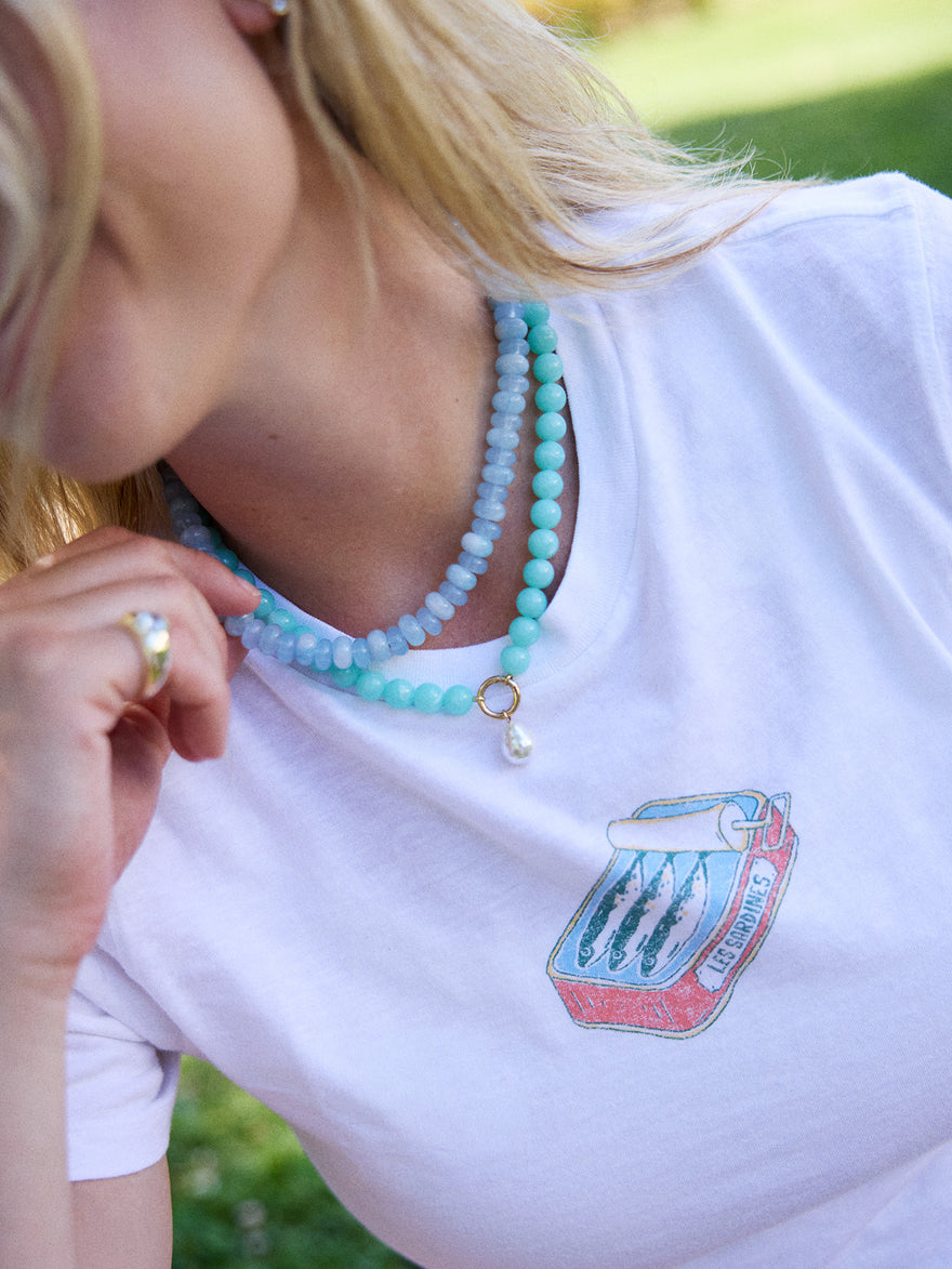 Janette Beaded Ring Necklace - Aqua