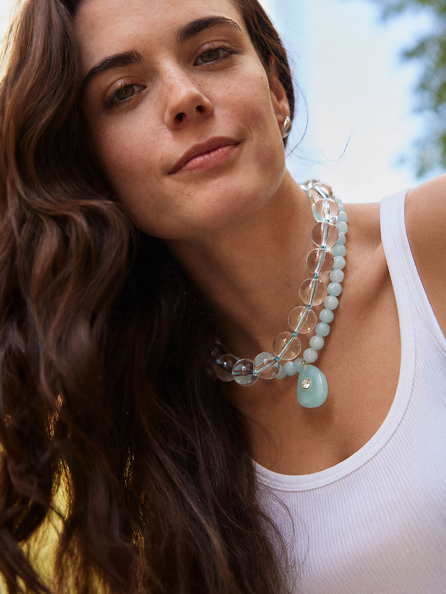 Jane Beaded Necklace - Clear/Turquoise