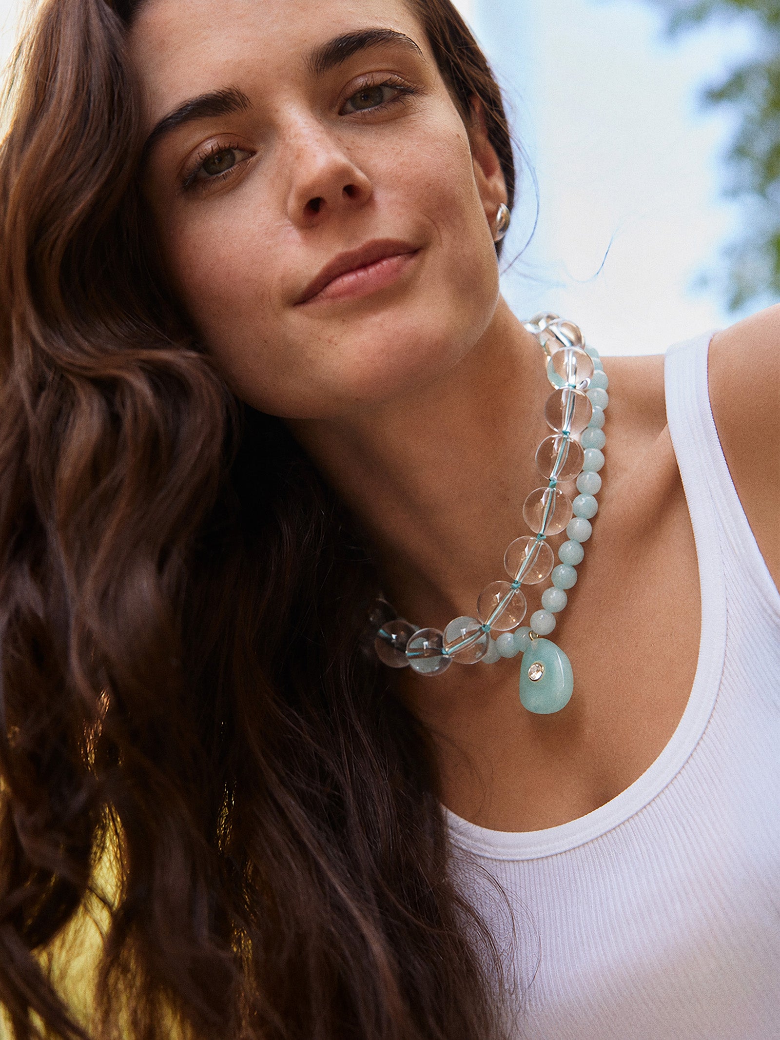 Jamie Semi-Precious Beaded Necklace - Light Turquoise/Jade