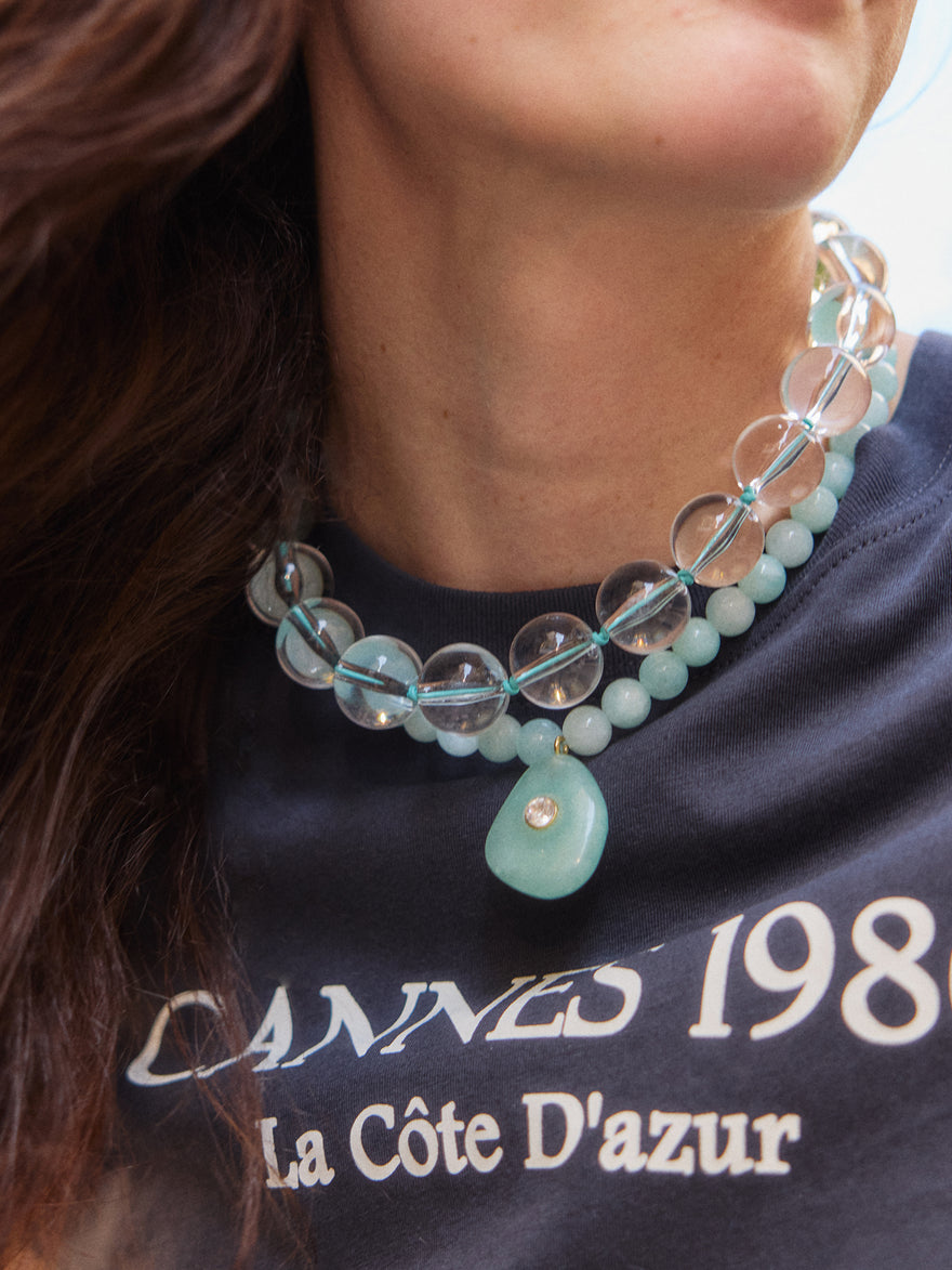 Jamie Semi-Precious Beaded Necklace - Light Turquoise/Jade