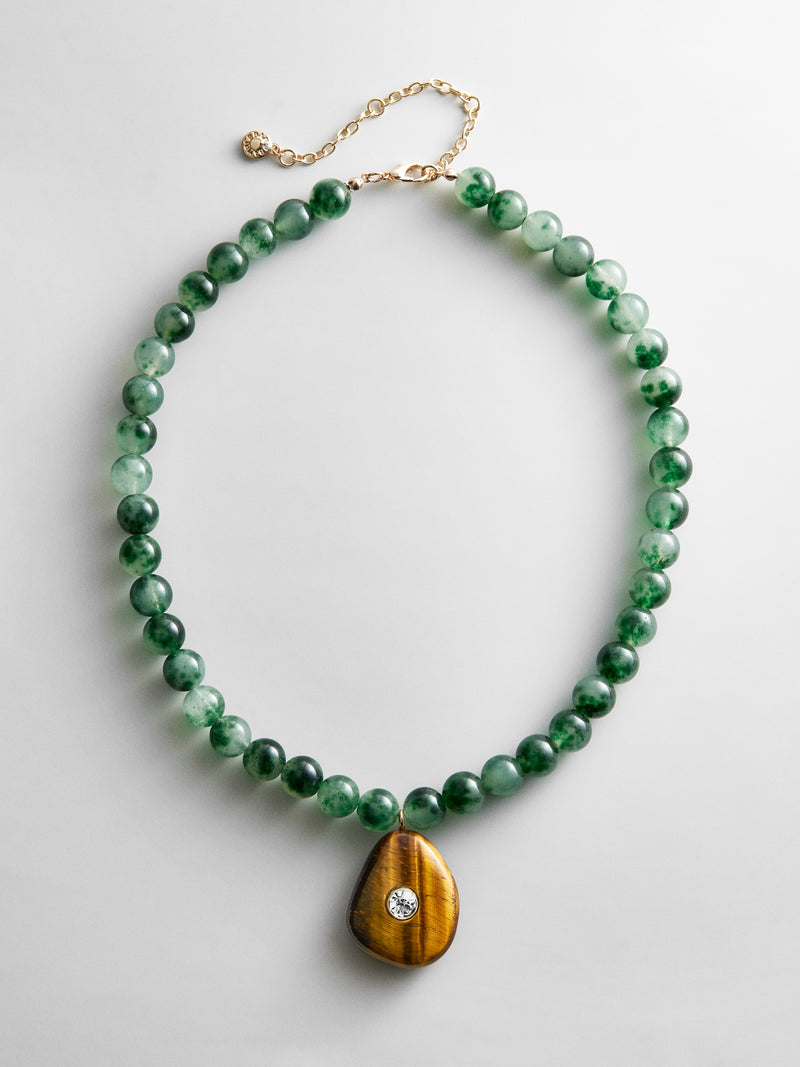 Jamie Semi-Precious Beaded Necklace - Green Jade/Tiger's Eye