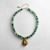 Jamie Semi-Precious Beaded Necklace - Green Jade/Tiger's Eye