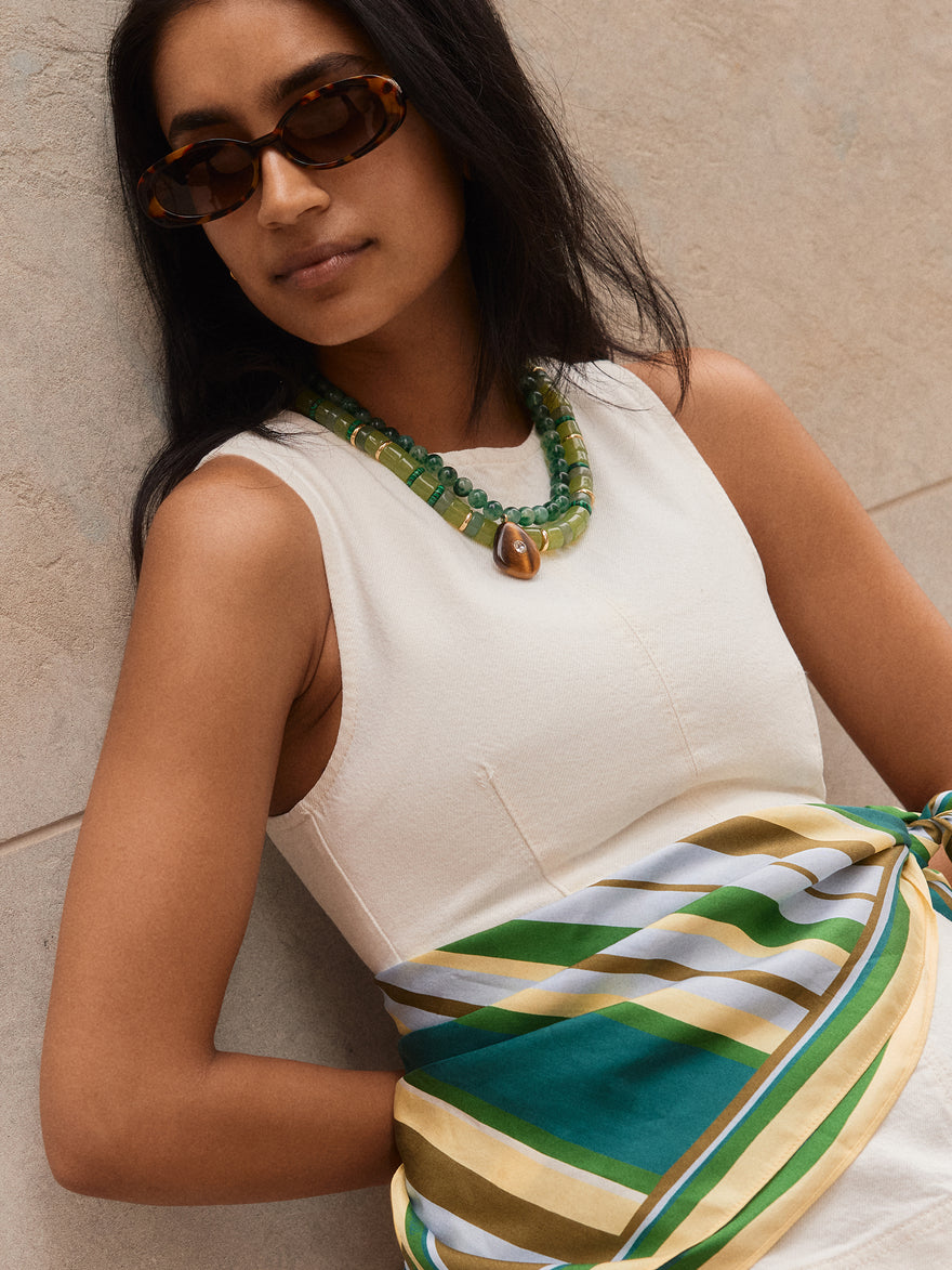 Jamie Semi-Precious Beaded Necklace - Green Jade/Tiger's Eye