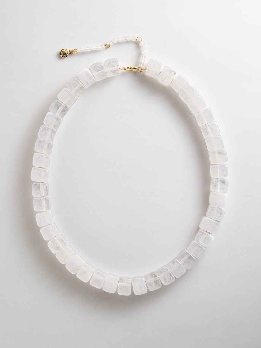 Jess Square Beaded Necklace - White Quartz