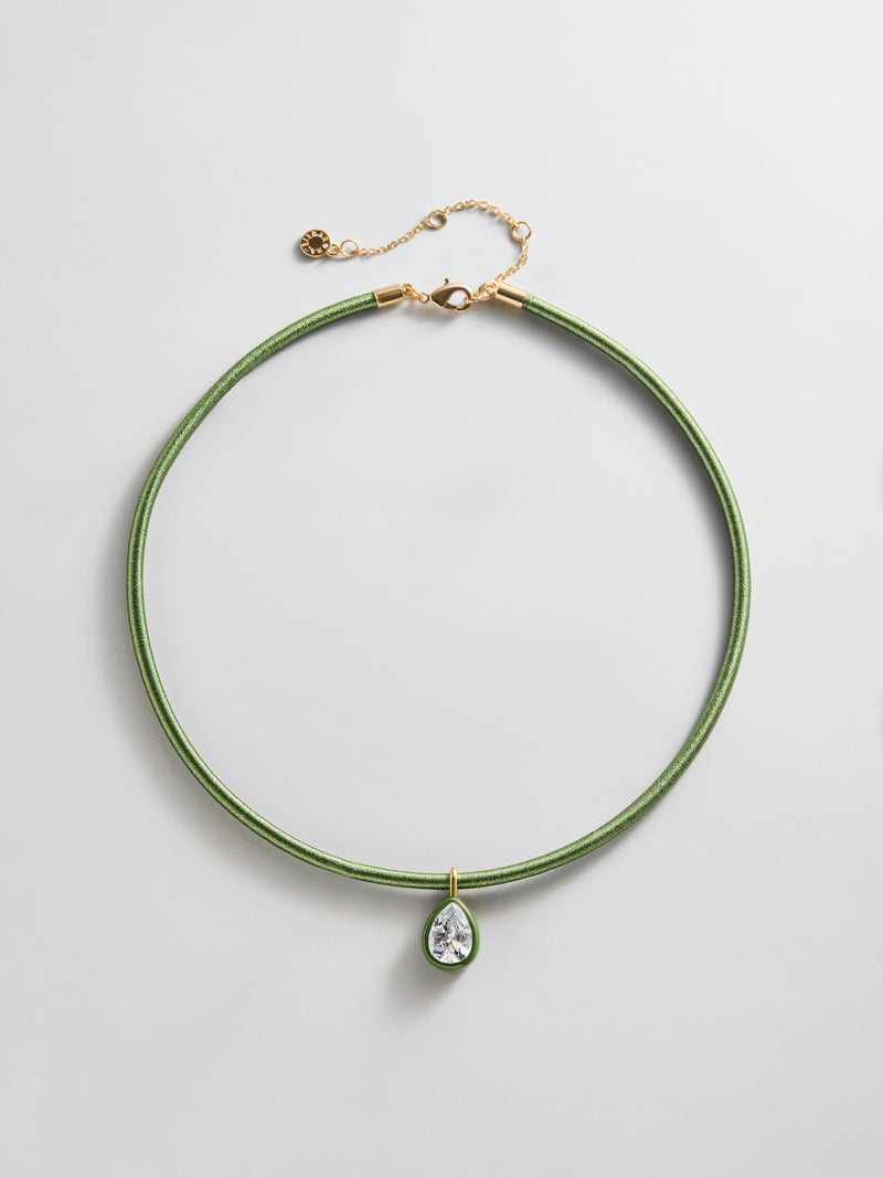 Lindsey Crystal Collar Necklace - Olive Green