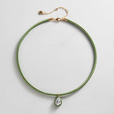 Lindsey Crystal Collar Necklace - Olive Green