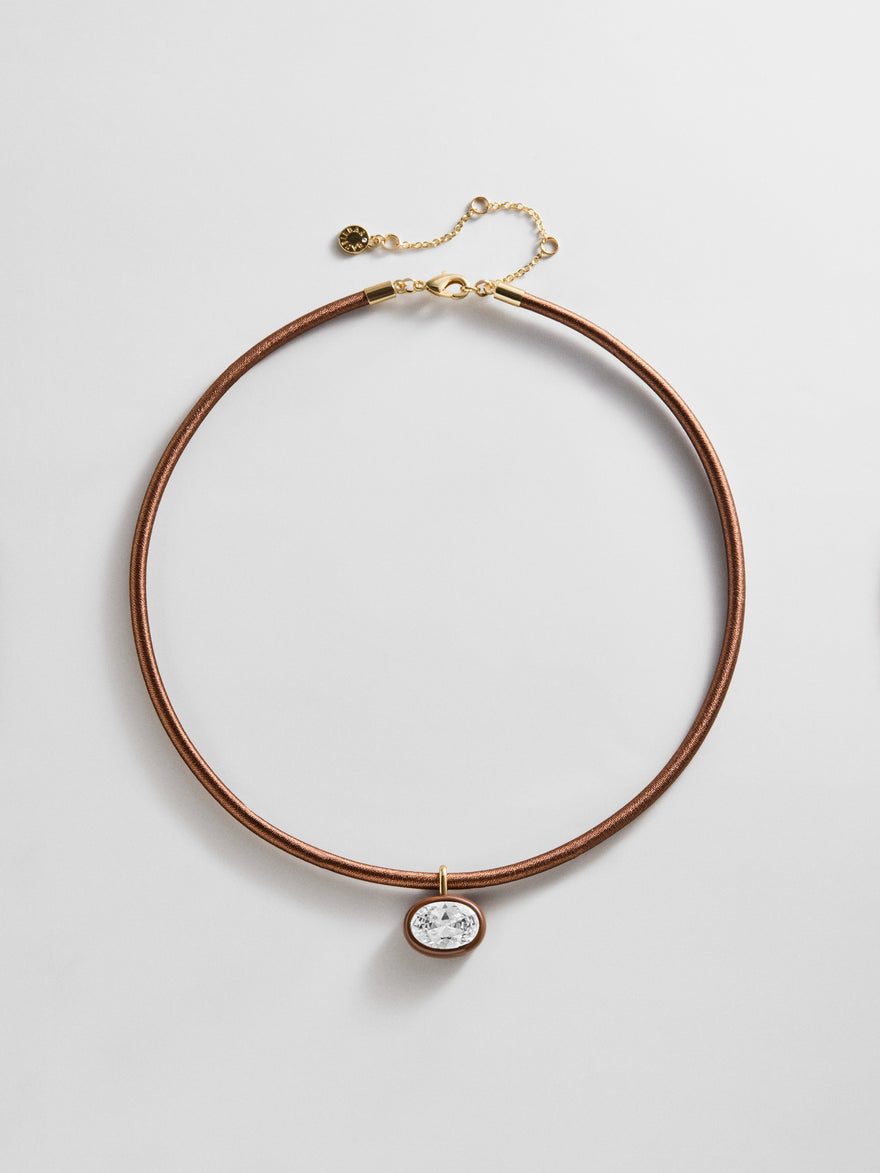 Lindsey Crystal Collar Necklace - Chocolate Brown