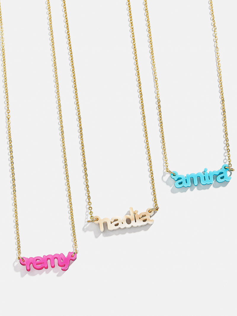 Monogram Crystal Long Chain Block Necklace