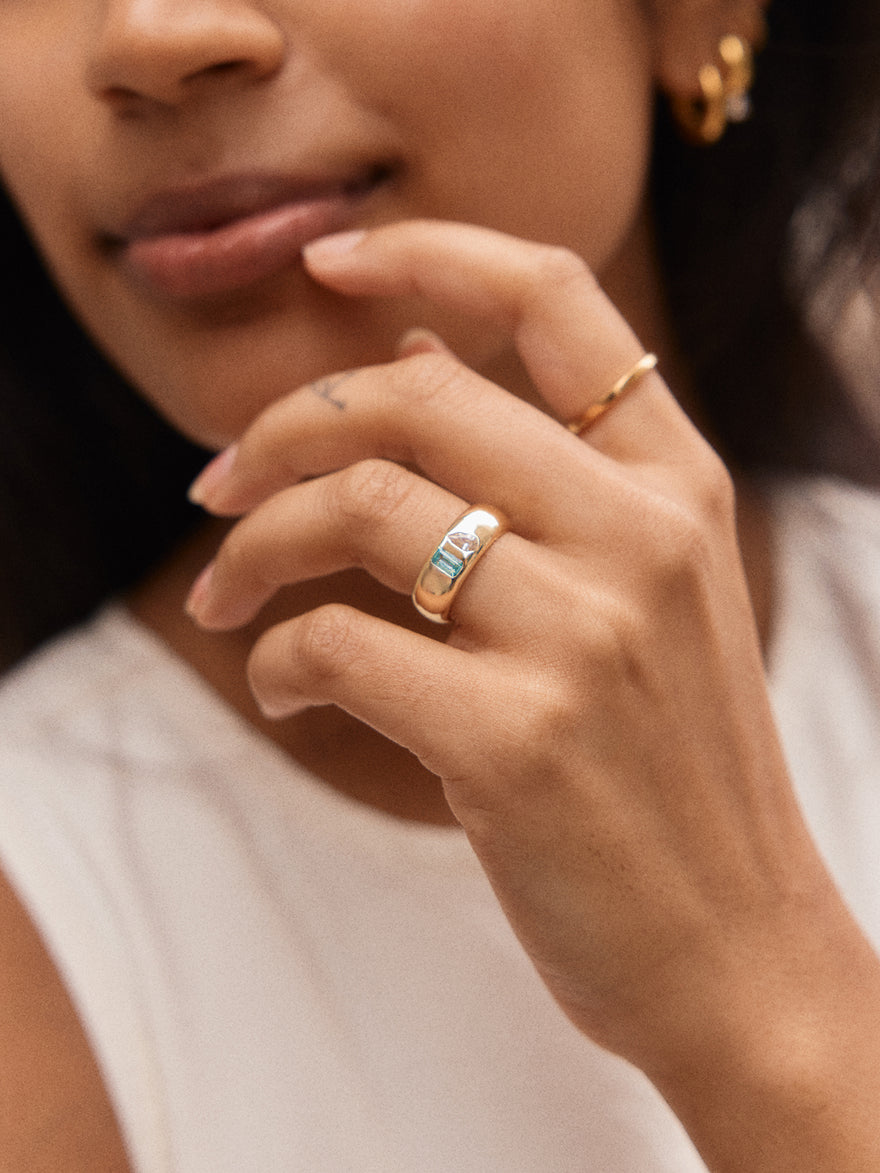 Multi-Stone Puffy Custom Birthstone Ring - Gold